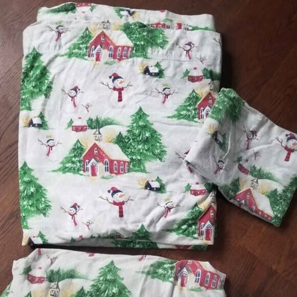Snowman California King FLANNEL Sheet Set. - Picture 1 of 4